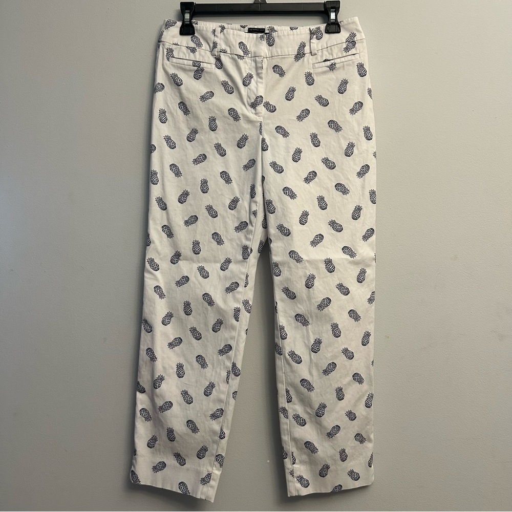 Talbots The Perfect Crop White Pineapple Print Pants Size 2